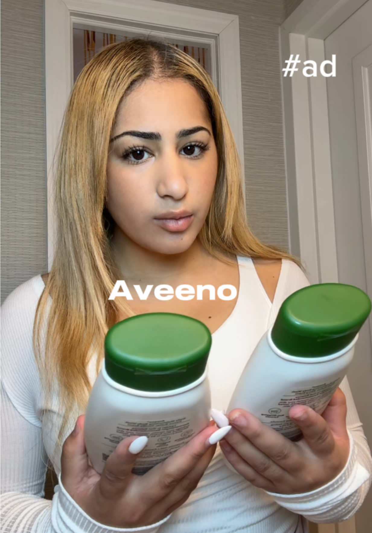 TikTok post by @nazeensss for Aveeno. Caption reads: [...] best body washes for sensitive skin🧼....