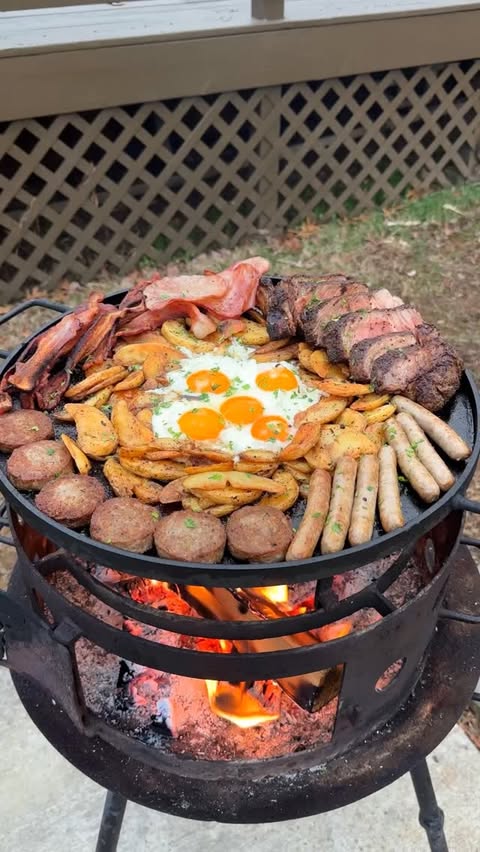 Instagram post by @overthefirecooking for Dose. Caption reads: [...] Lovers Breakfast Skillet supported by....