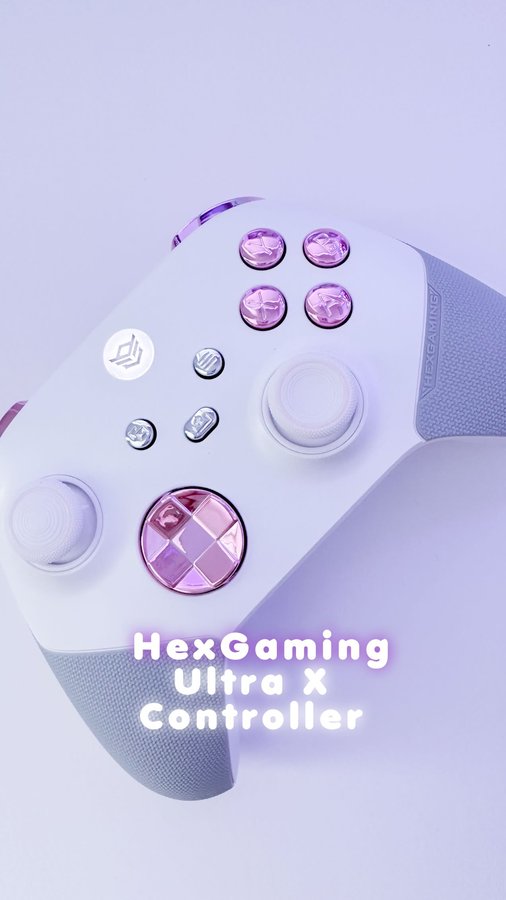 Instagram post by @mochiflurry for HexGaming. Caption reads: [...] bio 🥰 *gifted* tags ~ #hexcontroller....