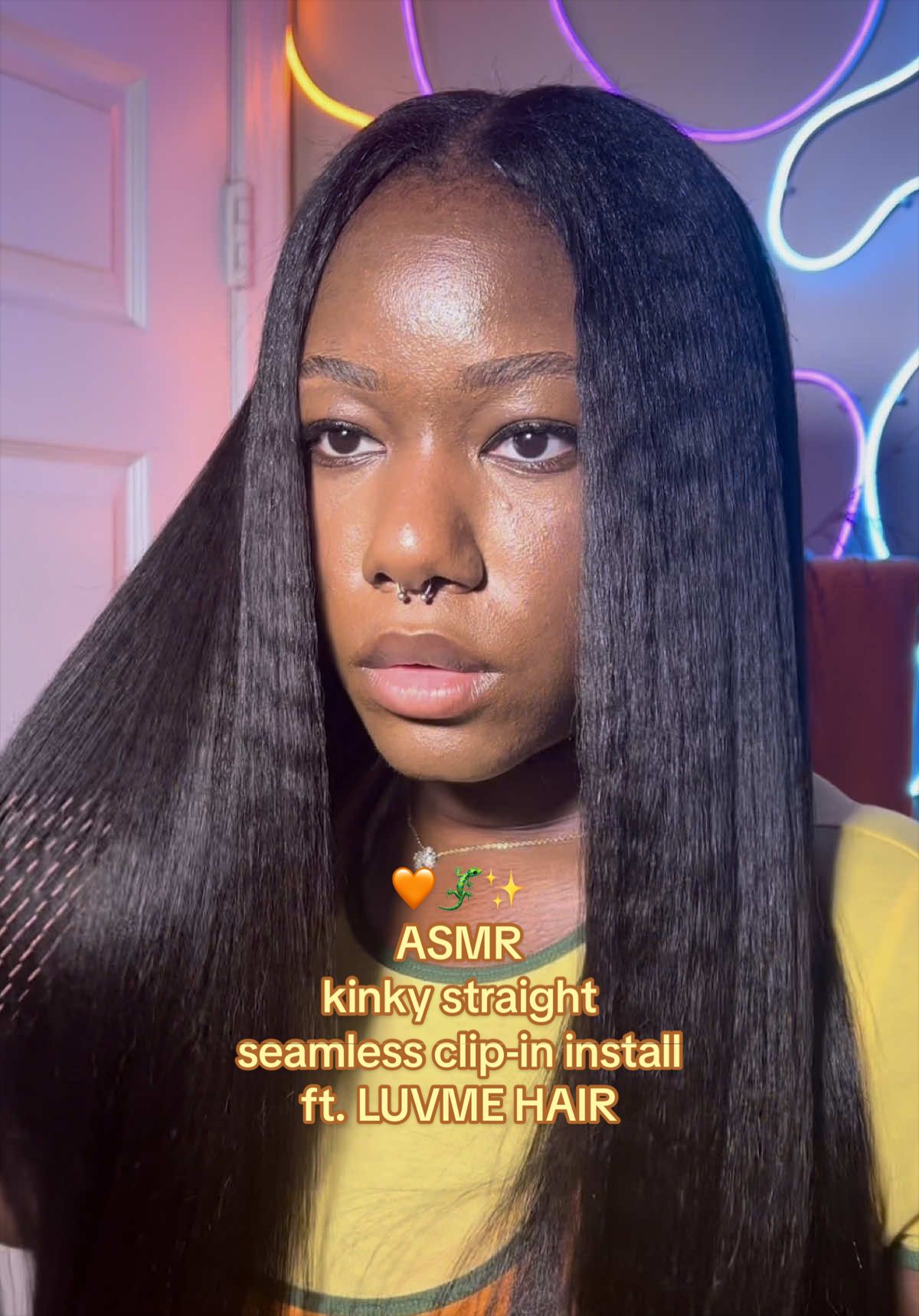 TikTok post by an influencer for Luvme Hair. Caption reads: [...] 🙃🧡 HAIR DETAILS 📌 from: @Luvmehair....