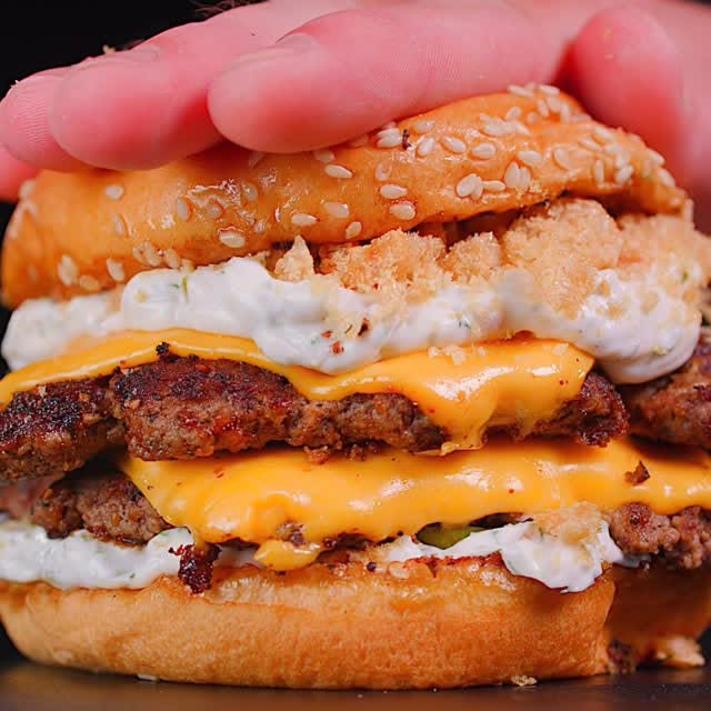 Instagram post by @colin.wingerter_ for Pork Rinds. Caption reads: Dill Pickle Pork Rind Burger using....