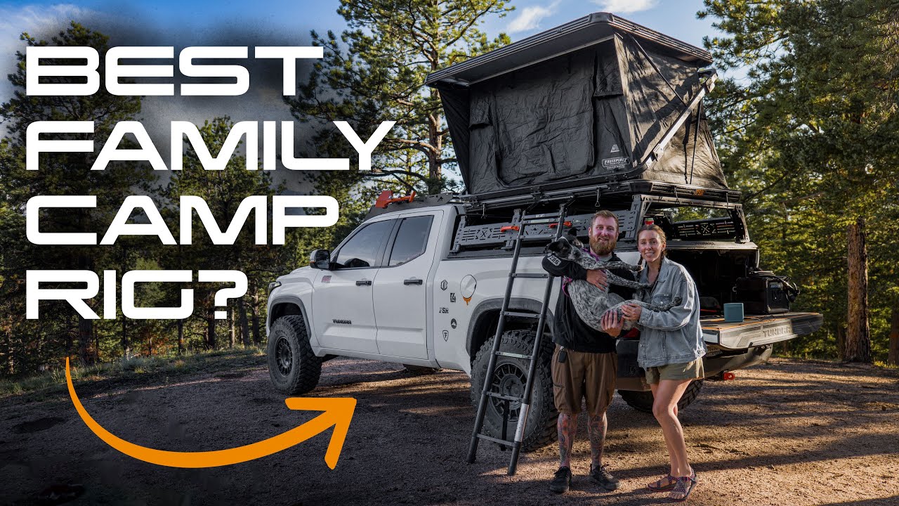YouTube post by @TalonSei for C4 Fabrication. Caption reads: Best Truck for Family Camping? | Camping Tech....
