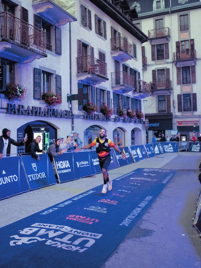 Instagram post by @lewbloyce for HOKA. Caption reads: CCC, my first 100+km race. the note in my phone....