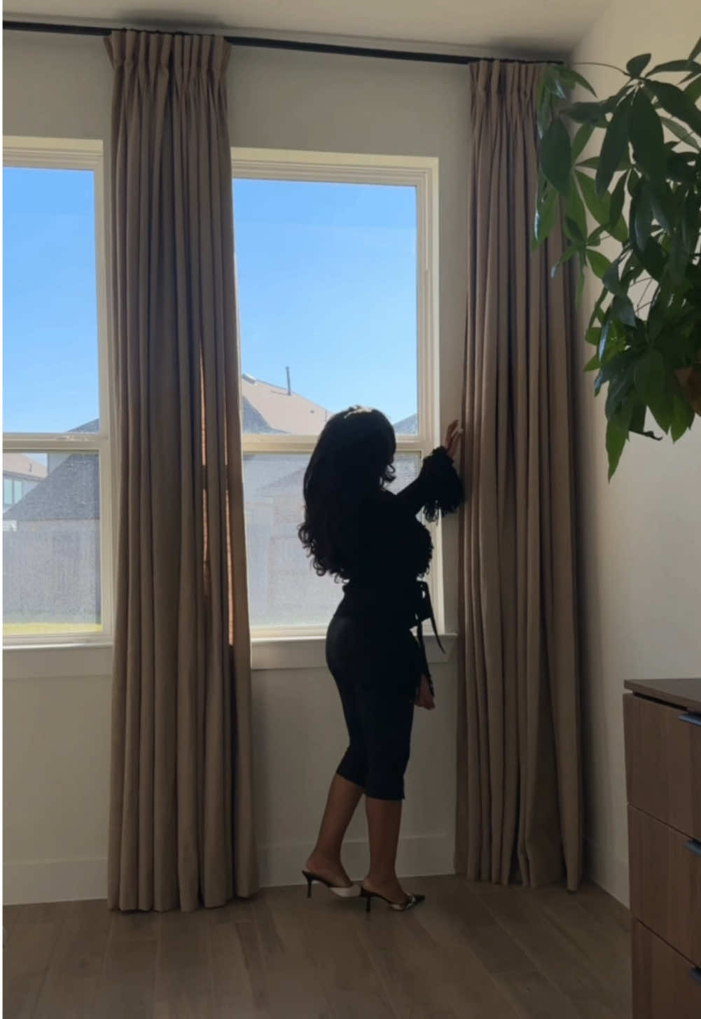 TikTok post by @hellodrea16 for Twopagescurtains. Caption reads: [...] @TWOPAGES in our master bedroom.....