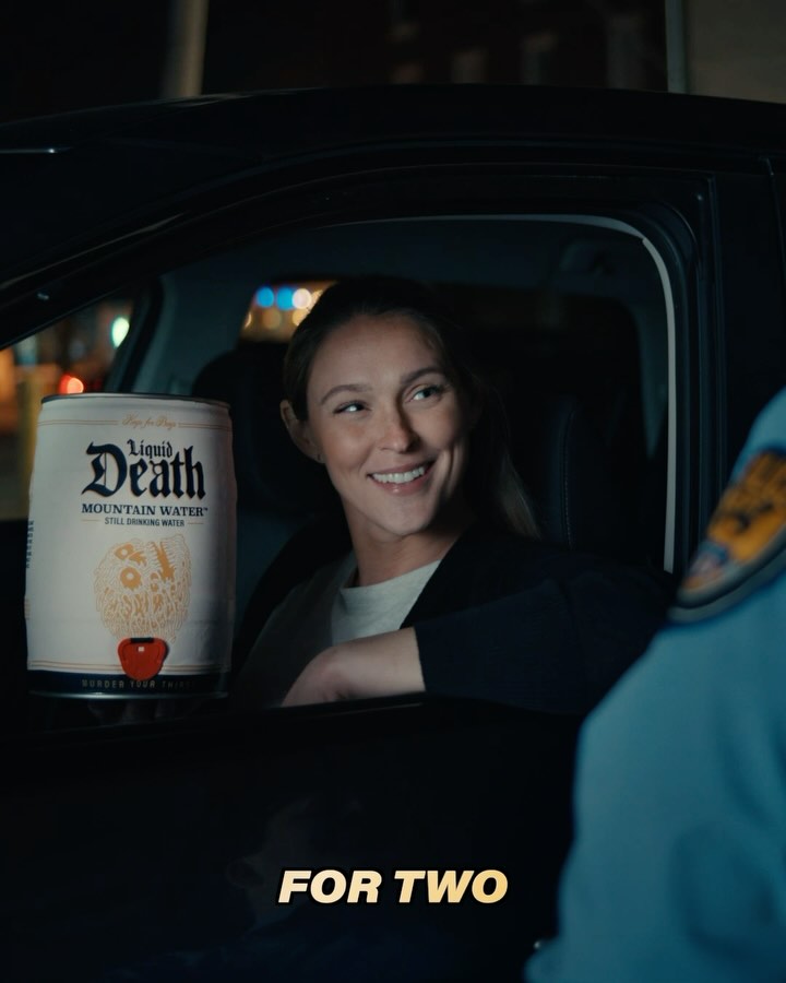 Instagram post by @willcarsola for Liquid Death. Caption reads: Repost @liquiddeath: Drink for two with Kegs For....