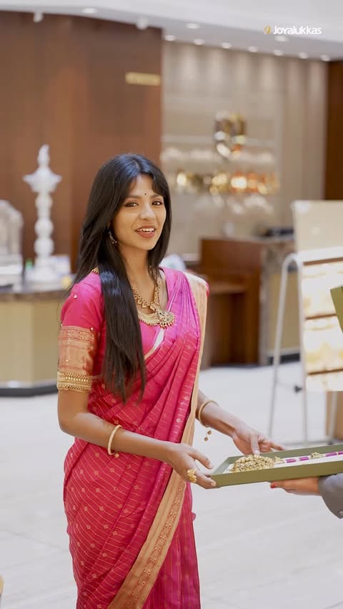 Instagram post by @monisha_rethinavelu for Joyalukkas. Caption reads: [...] ✨💛 Step into timeless elegance with....