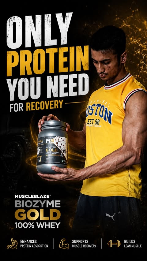Instagram post by @parth.chamaria for MuscleBlaze. Caption reads: [...] in an easily digestible protein like....