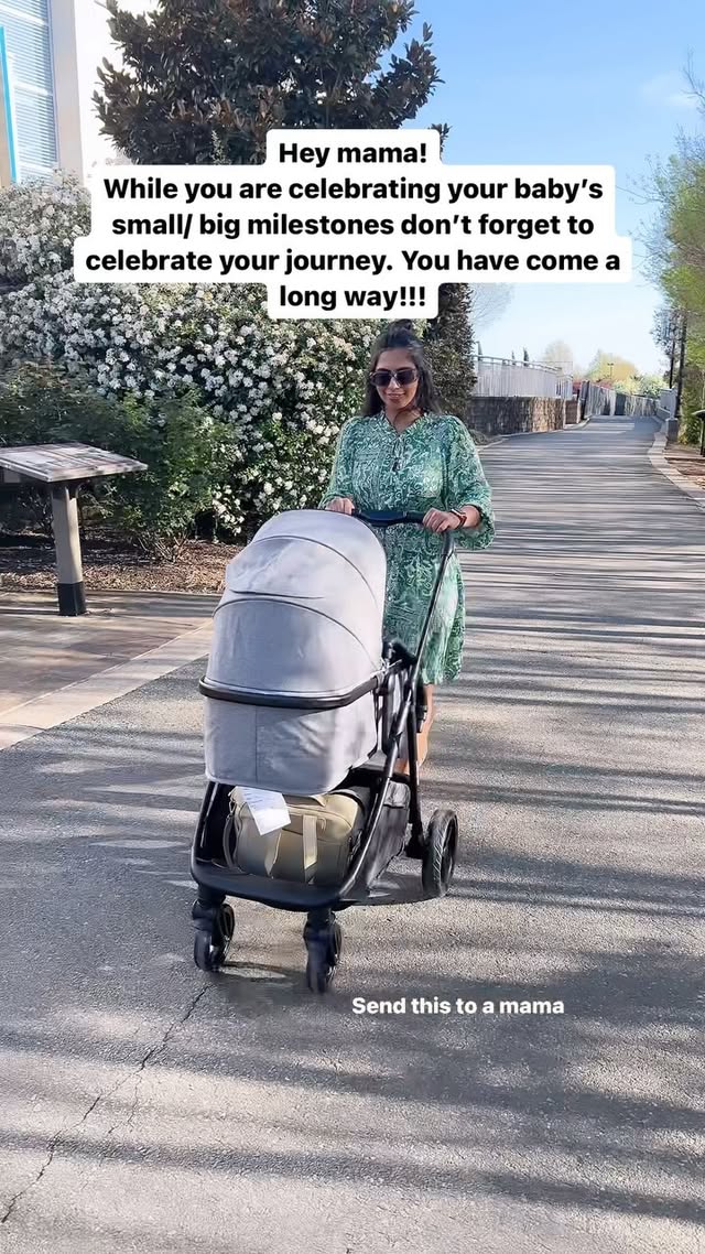 Instagram post by @suhashini_nathan for Mompush. Caption reads: [...] #shoedazzlepartner Stroller-....