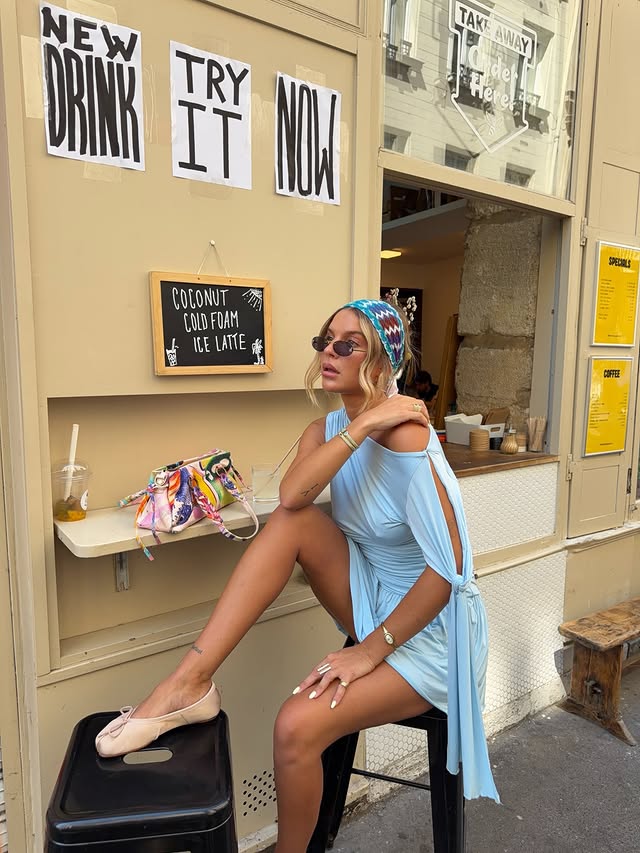 Instagram post by @audreyafs for NA-KD. Caption reads: Found my forever summer dress 🩵 @nakdfashion x me....