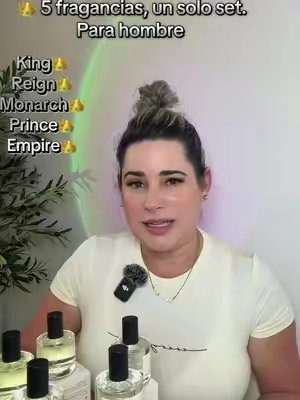 TikTok post by @oliva_041 for Crowned Skin. Caption reads: 5 fragancias para hombre @Crowned Skin....