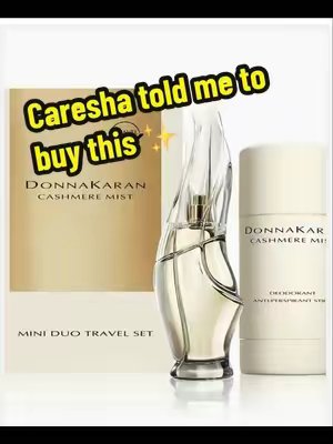 TikTok post by @queenofimethebrand for Donna Karan New York. Caption reads: Donna Karan Cashmere Mist Mini @Donna Karan Beauty....