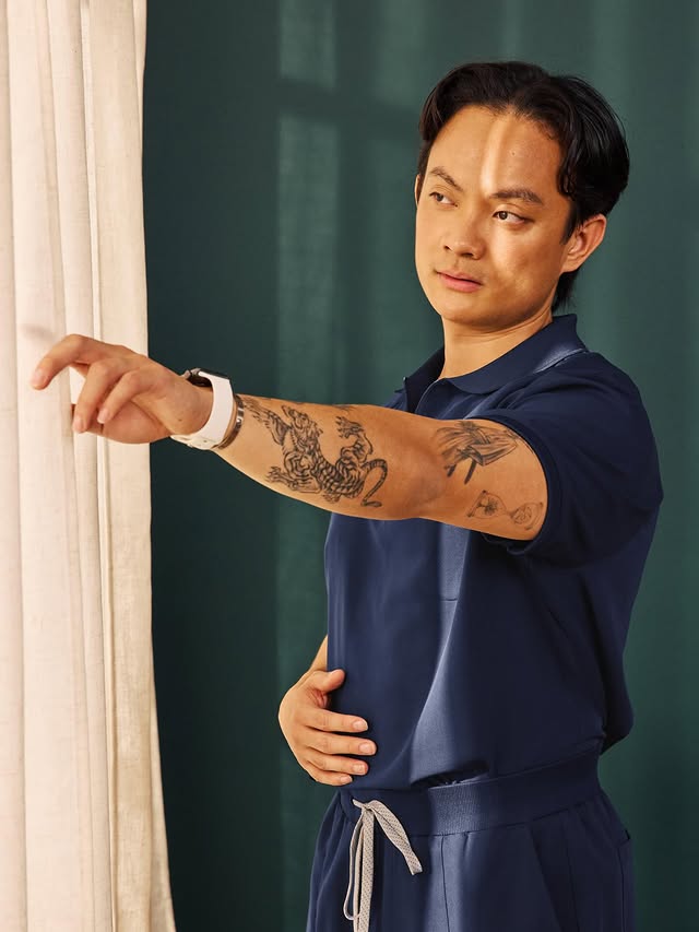 Instagram post by @nurse.johnn for Fabletics. Caption reads: Who said that wearing scrubs make you less of a....