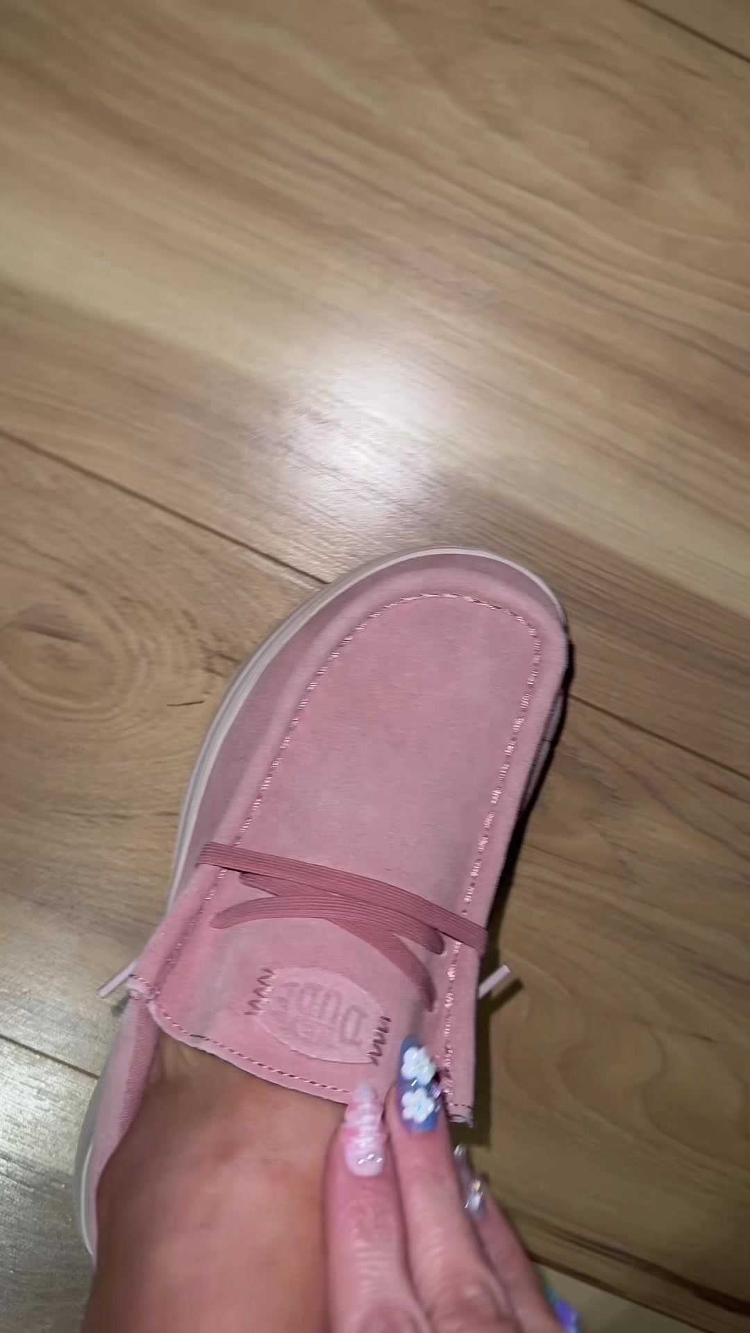 TikTok post by @brittmama1 for HEYDUDE. Caption reads: @HeyDude Pink Duede HEYDUDE [...].