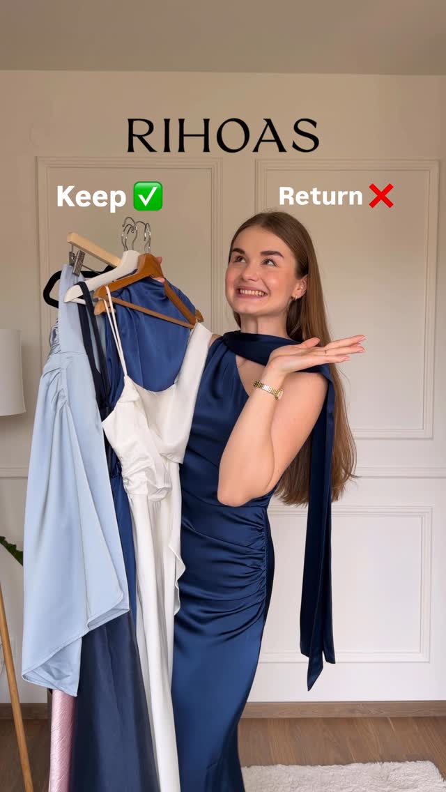 Instagram post by @nadjabendikova for Rihoas. Caption reads: RIHOAS KEEP ✅ or RETURN ❌ haul which dresses [...].