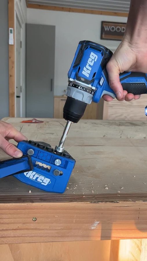 Instagram post by @woodshopdiaries for Kreg Tool. Caption reads: Your next project could be as easy as drill,....