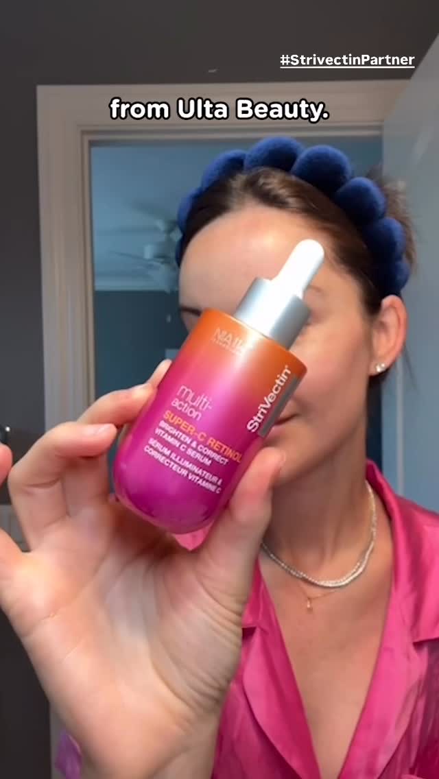 Instagram post by @amykoberling for StriVectin. Caption reads: Vitamin C + Retinol in ONE serum! @strivectin....