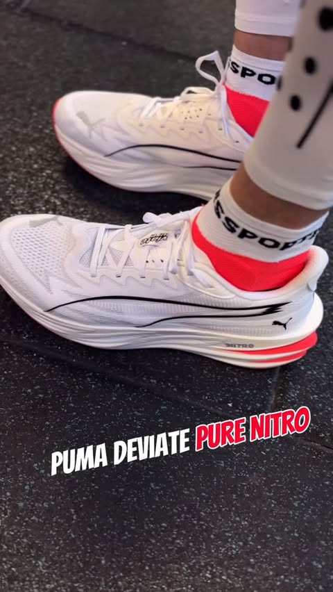 Instagram post by @trener_radziej for PUMA Running. Caption reads: [...] Deviate Pure NITRO 🔥 @pumatraining....