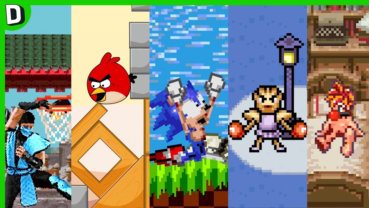 YouTube post by @dorkly for MALIA. Caption reads: Sonic! Angry Birds! Pokemon & More! - Dorkly Bits....