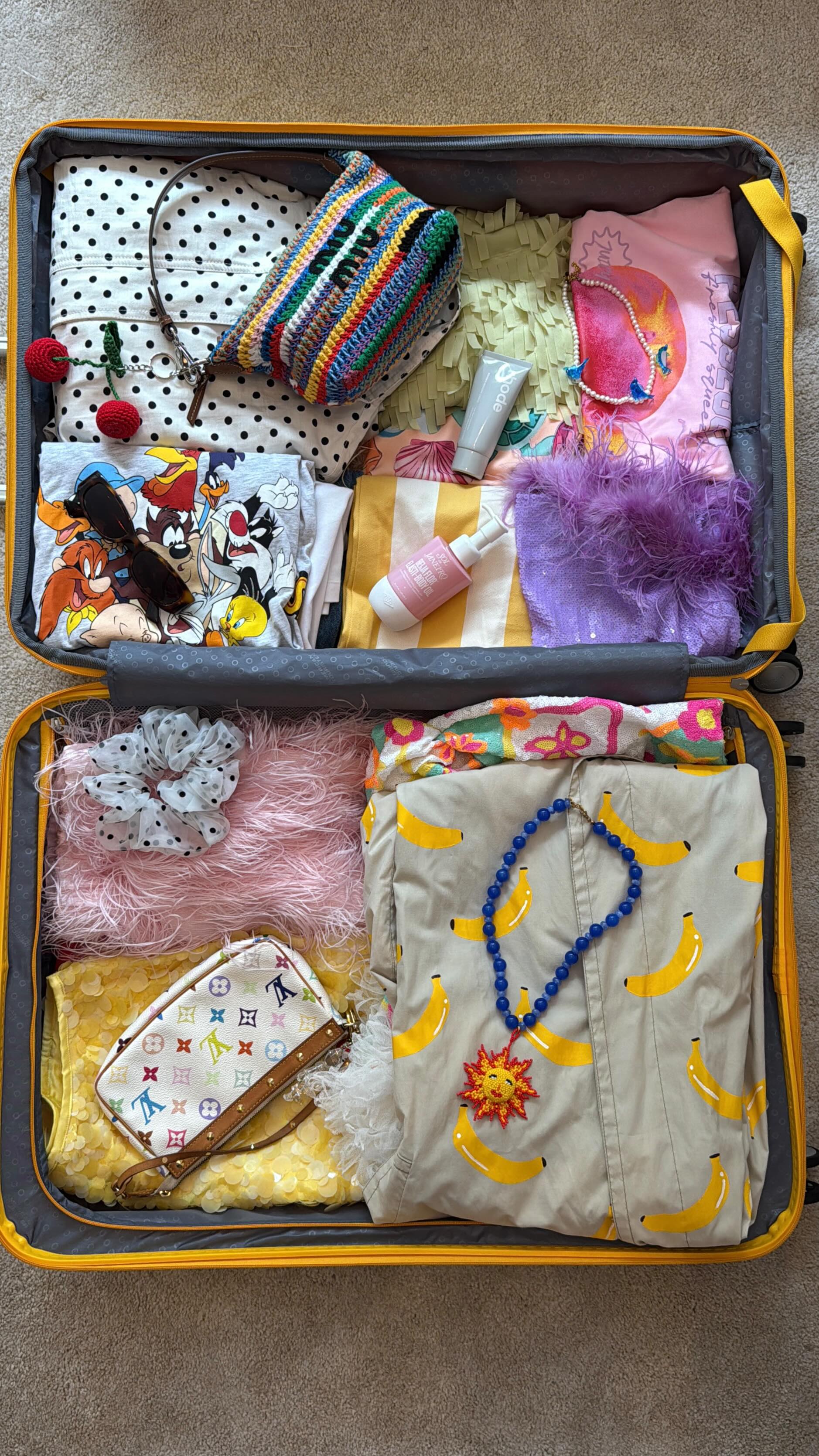 Instagram post by @anais.closet for American Tourister. Caption reads: Advertisement | Packing light? Never heard of her....