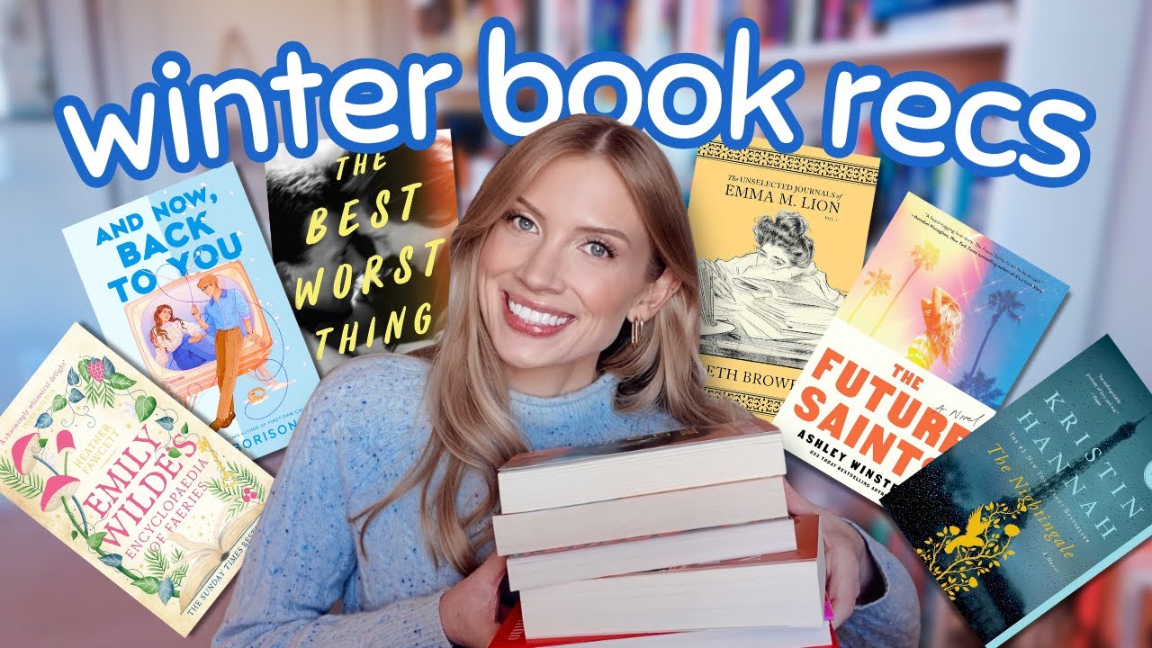 YouTube post by @LottieSmalley for BookoftheMonth. Caption reads: what to read this winter! ❄️ new releases, cold....