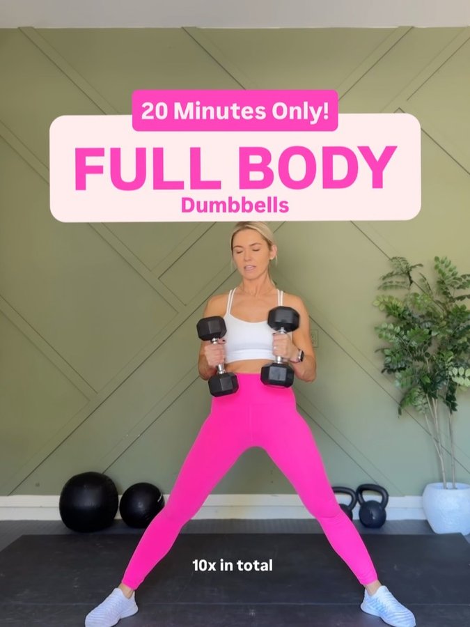 Instagram post by @katb_fit for FP Movement. Caption reads: SAVE this quick 20 Min FULL BODY workout at home!!....