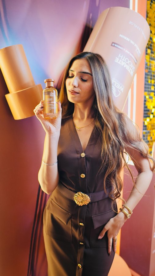 Instagram post by @venus.kaur for Wella. Caption reads: When your hair feels too smooth to be real — you....