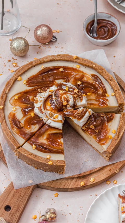 Instagram post by @nourishing.amy for Biomel. Caption reads: Salted Caramel White Chocolate Cheesecake....