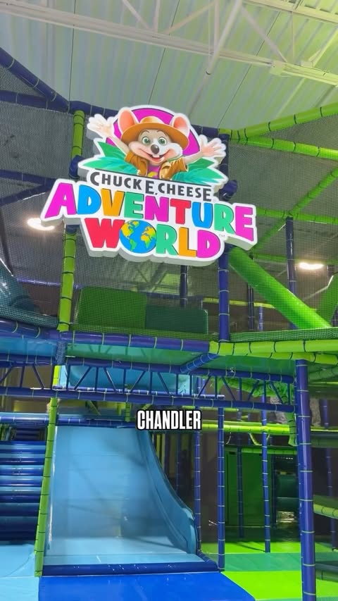 Instagram post by @kidizona for Chuck E. Cheese. Caption reads: @adventureworldchandler by @chuckecheese Opens Oct....