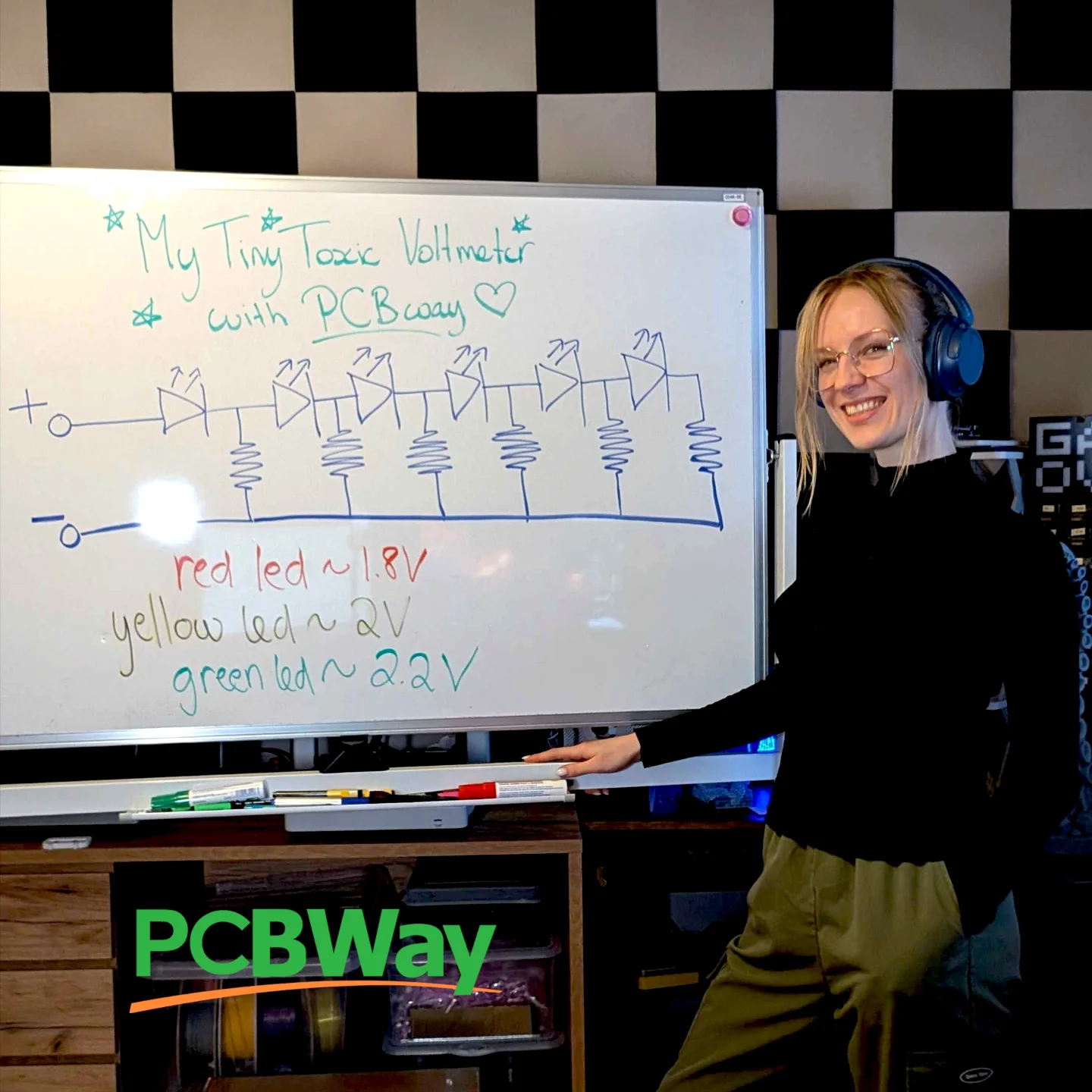 Instagram post by @tinytoxictofu for PCBWay. Caption reads: [...] to PCB designing and sending it to @pcbway....