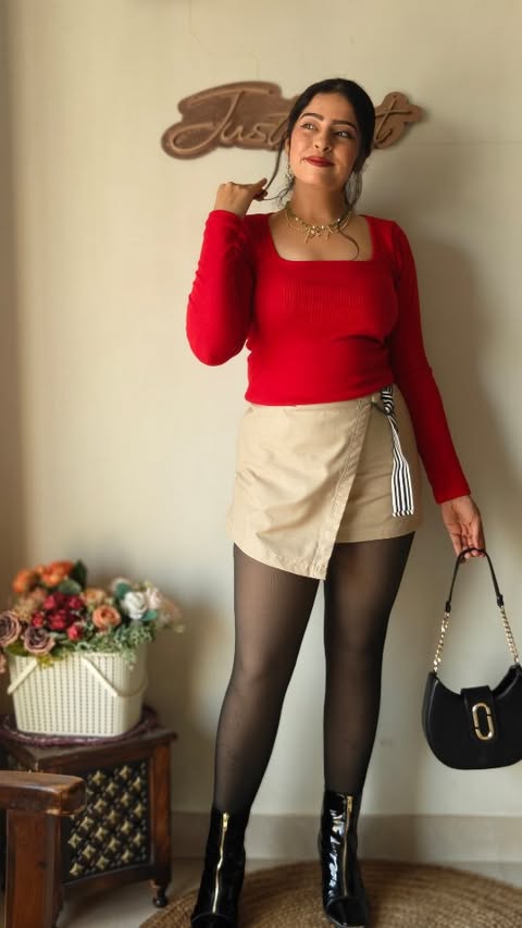 Instagram post by @jhanavichadha20 for Snapdeal. Caption reads: Cutesy red top for the winters just under Rs.....