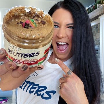 Instagram post by @kristyimsande for FIt Butters. Caption reads: @fitbutters ITALIAN RAINBOW COOKIE REVIEW!!!!!!....