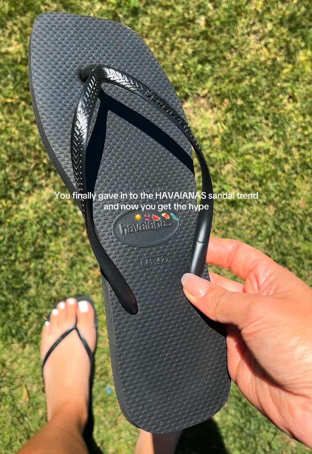TikTok post by an influencer for Havaianas. Caption reads: [...] more colors 😆 Fell for the Havaianas trend....