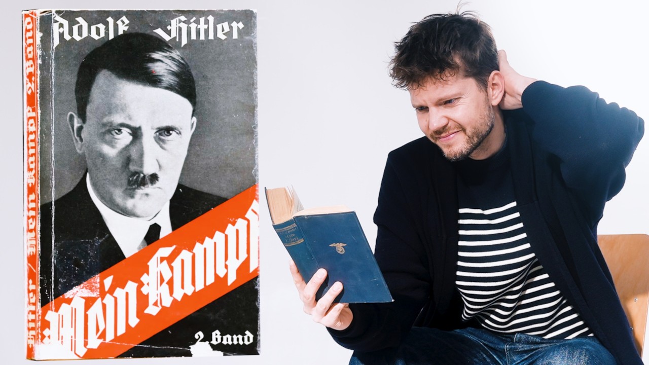 YouTube post by @ThePresentPast_ for MALIA. Caption reads: I Read Hitler's Book in 2025. It scared me for us..