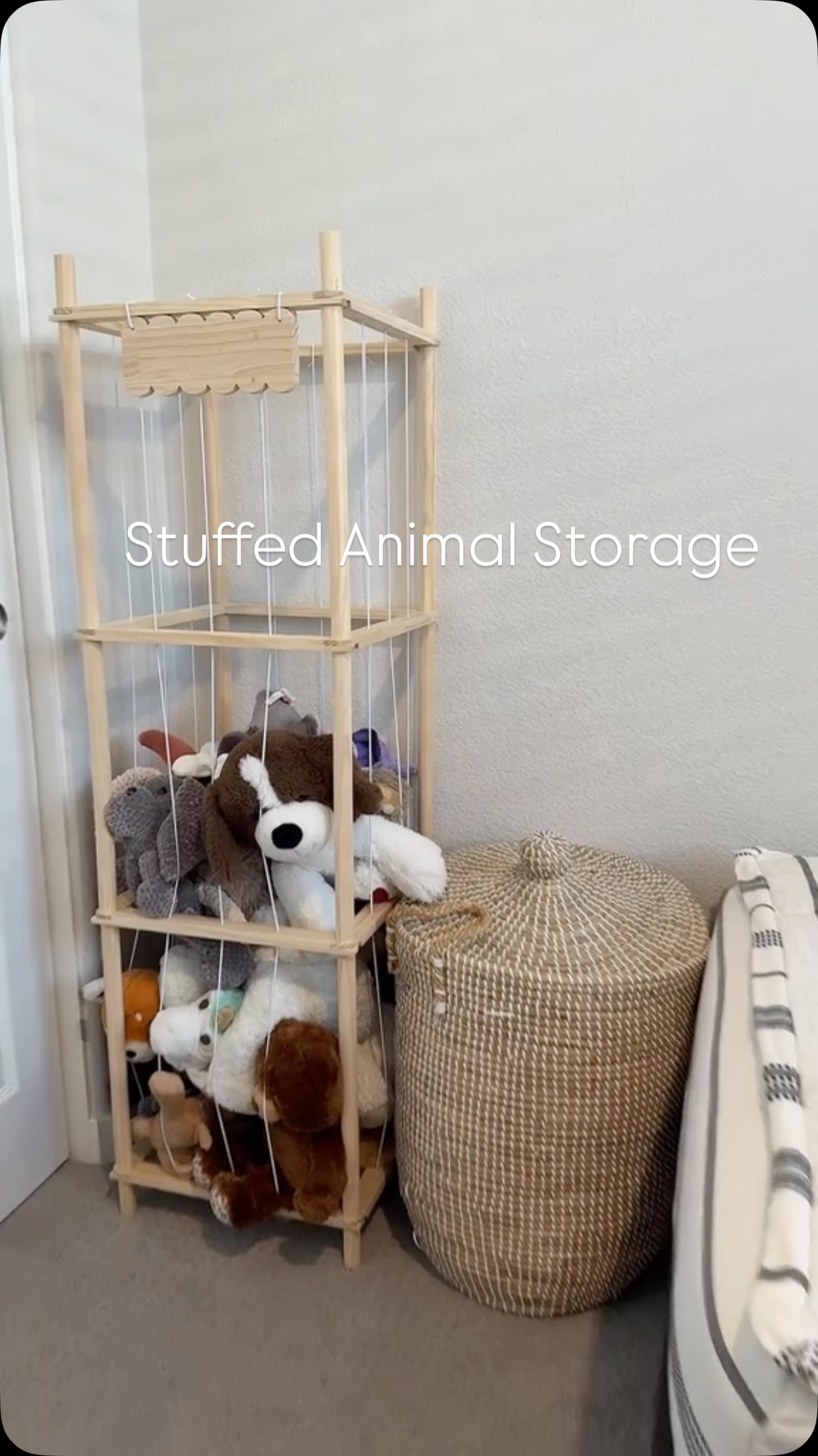 Instagram post by @life.withallie_ for SpaceAid. Caption reads: [...] handled 🧸 This toy storage tower from....