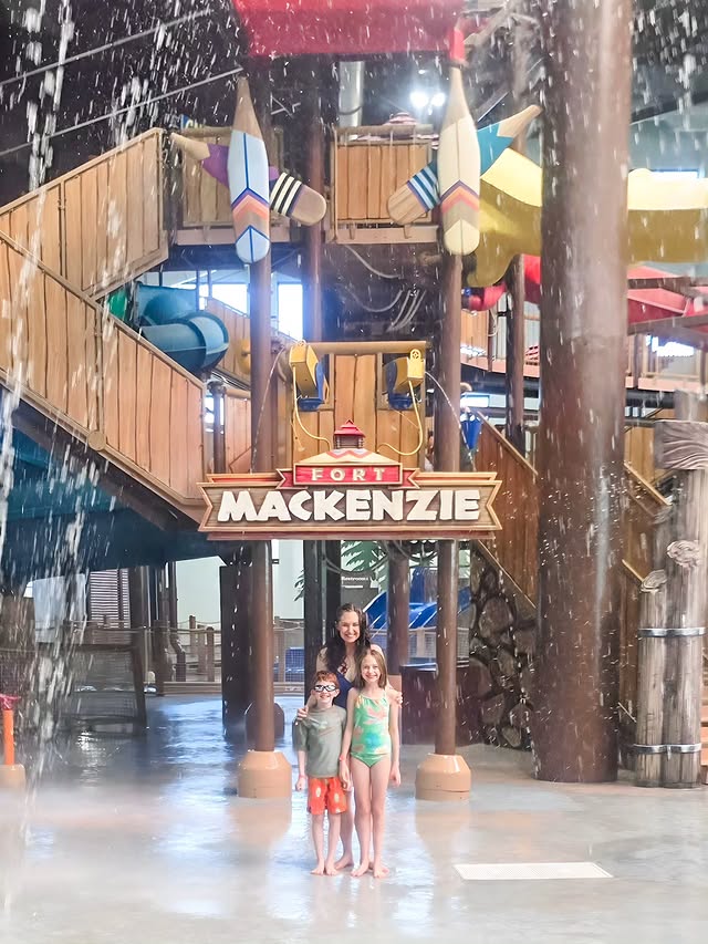 Instagram post by @theclassymamabear for Great Wolf Lodge. Caption reads: [...] slides, and family fun? ☀️🐺💦 ad....