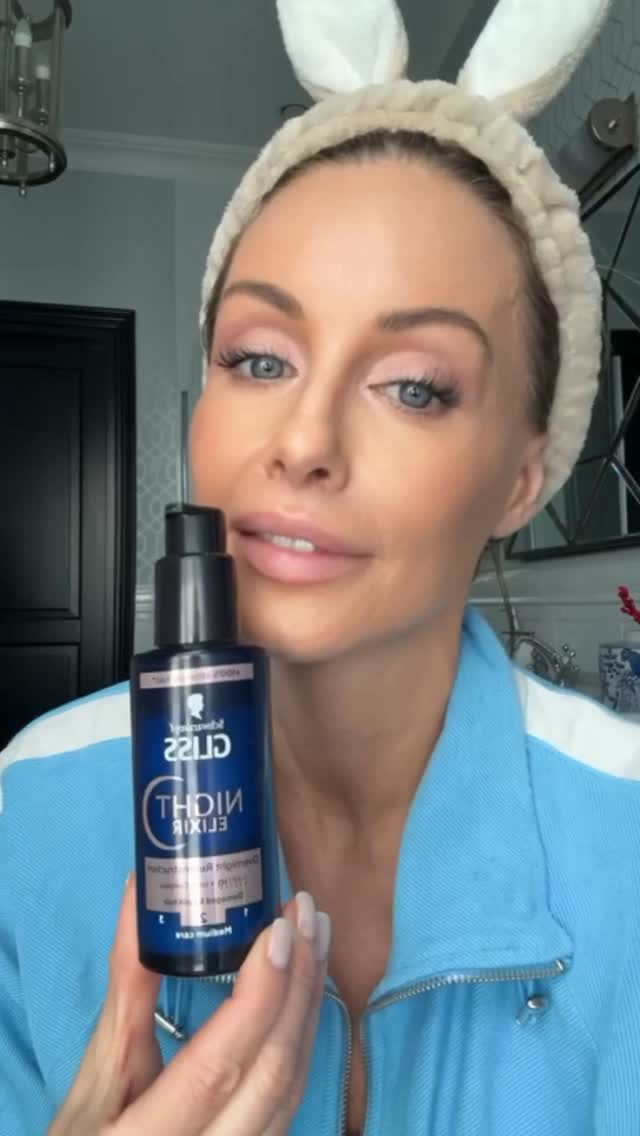 Instagram post by @m_rozenek for ROSSMANN. Caption reads: reklama | Wieczorna rutyna? Gliss Night Elixir od....