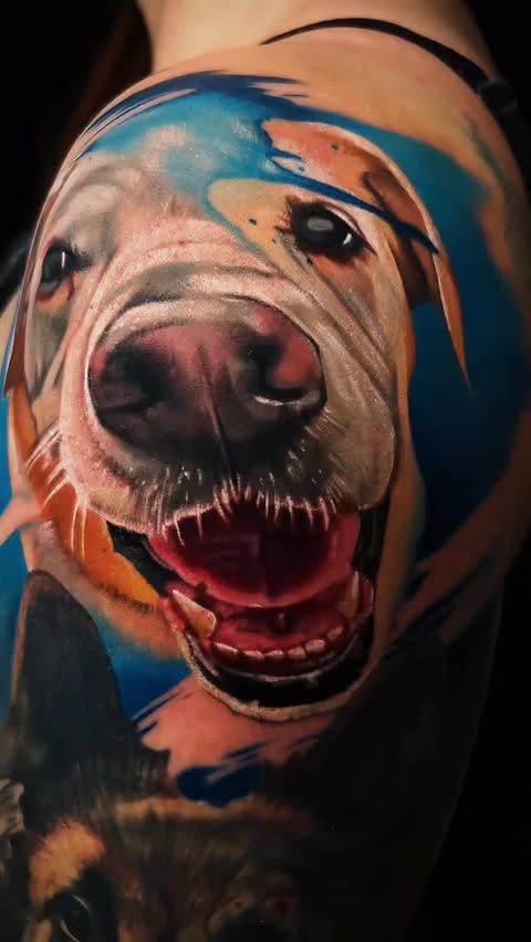 Instagram post by @sderenato.tattooartist for EZ Tattoo Supply. Caption reads: Two hearts, one pawprint, one love 🐾💕....