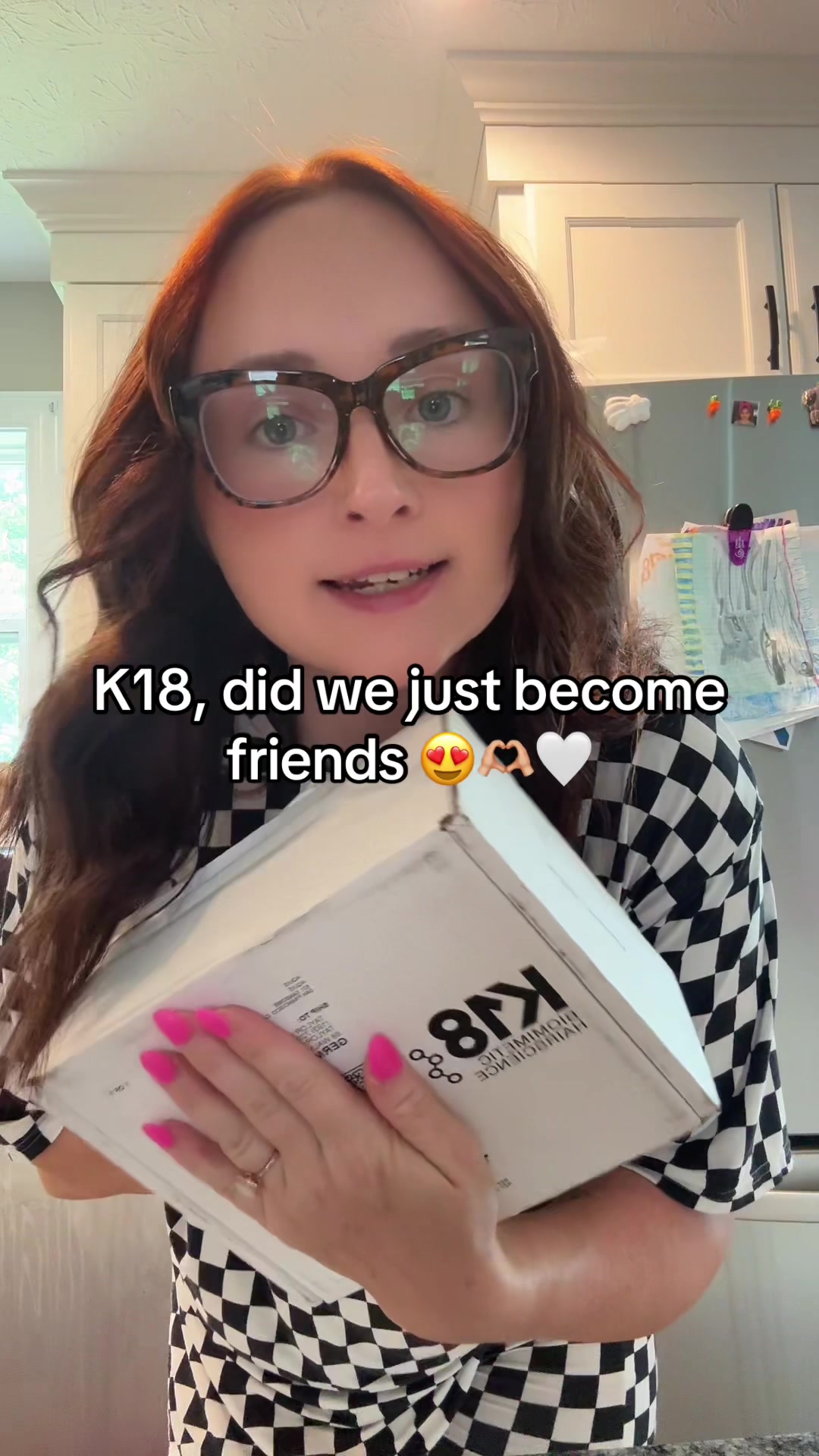 TikTok post by @mamax5sahm for K18 Hair. Caption reads: @K18 Hair sent ANOTHER PACKAGE?!?!?!? 😍😍😍 #k18....