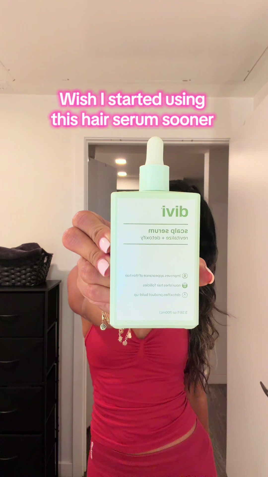 TikTok post by @shradhaapatel for Divi Scalp & Hair Health. Caption reads: My recent favorite hair serum, loves how it....