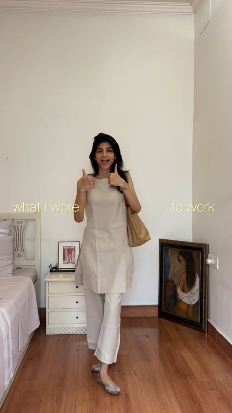 Instagram post by @urvikaaggarwal99 for Love Earth. Caption reads: what i wore to work 🤍☺️ blushes....