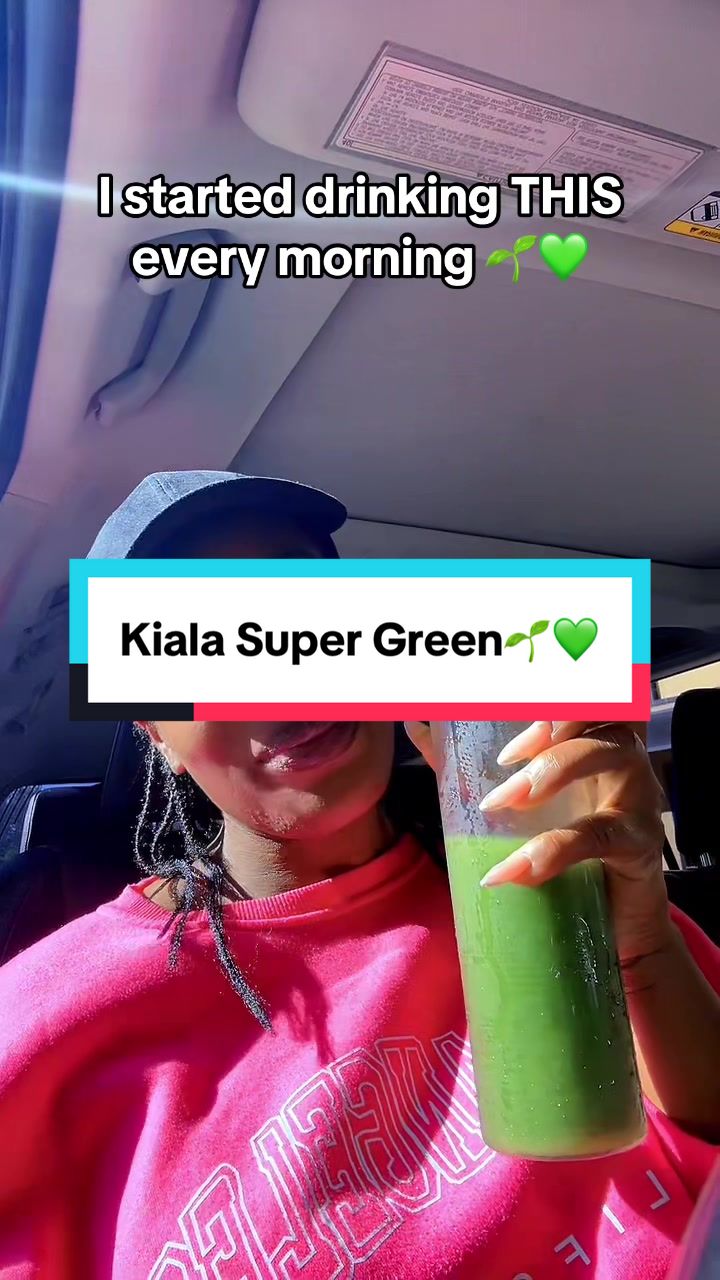 TikTok post by @fullofjoyhair1 for KIALA NUTRITION. Caption reads: [...] your day with Kiala Super Green!....