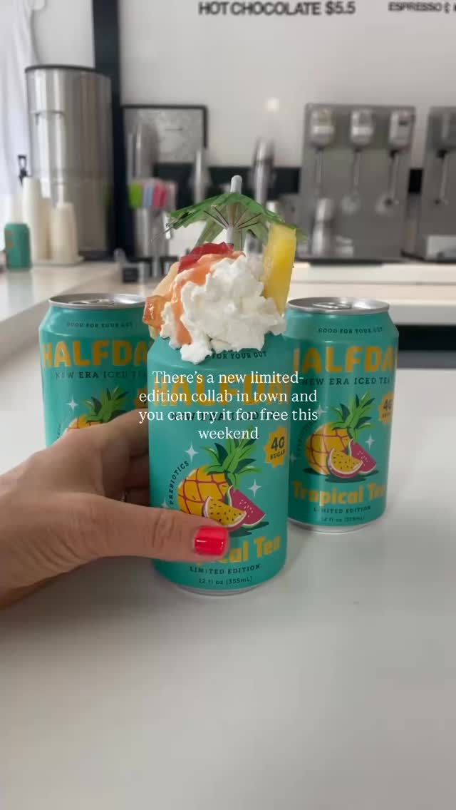 Instagram post by @dishingdaily for Halfday Iced Tea. Caption reads: There’s a new and refreshing collab in town from....