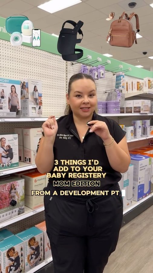 Instagram post by @dr.oliviaofficial for willowpump. Caption reads: 💬 Comment LINK for my full list of mom essentials....