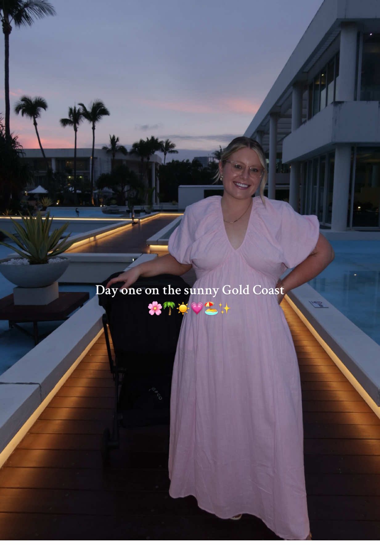 TikTok post by @abbeyfwebbers for Petalandpup. Caption reads: Day one on the sunny Gold Coast 🌞 Quite literally....