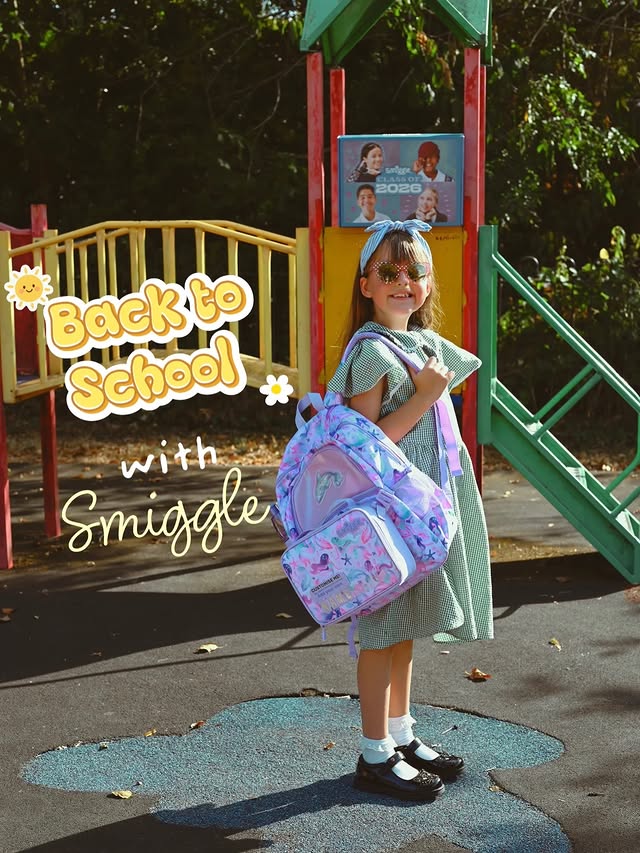 Instagram post by @blissful_family_adventures for Smiggle. Caption reads: (Ad) @smiggle_uk is our go to for back to school....