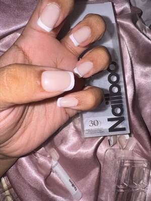 TikTok post by @stacesmiless for Nailboo. Caption reads: @Nailboo timeless frenchie ! [...].