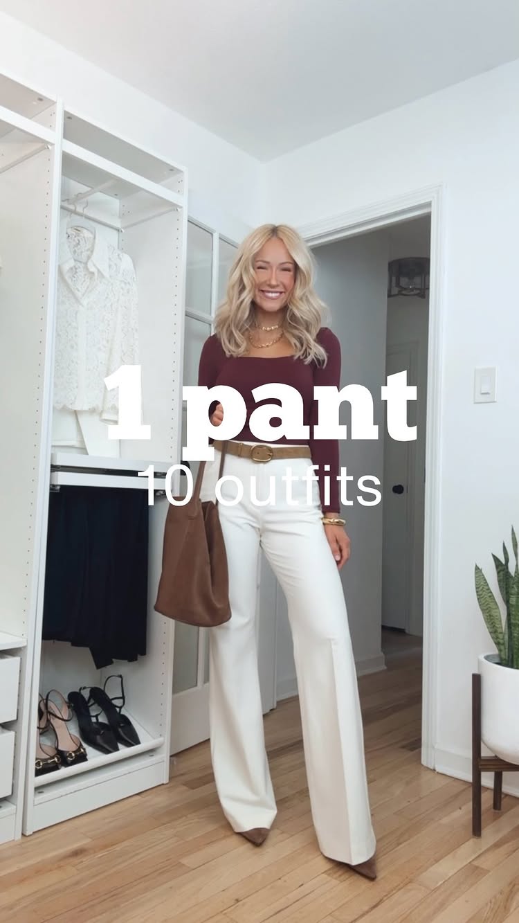 Instagram post by @treatingthestreetslikearunway for Express. Caption reads: #ad 10 ways to style winter white pants now and....