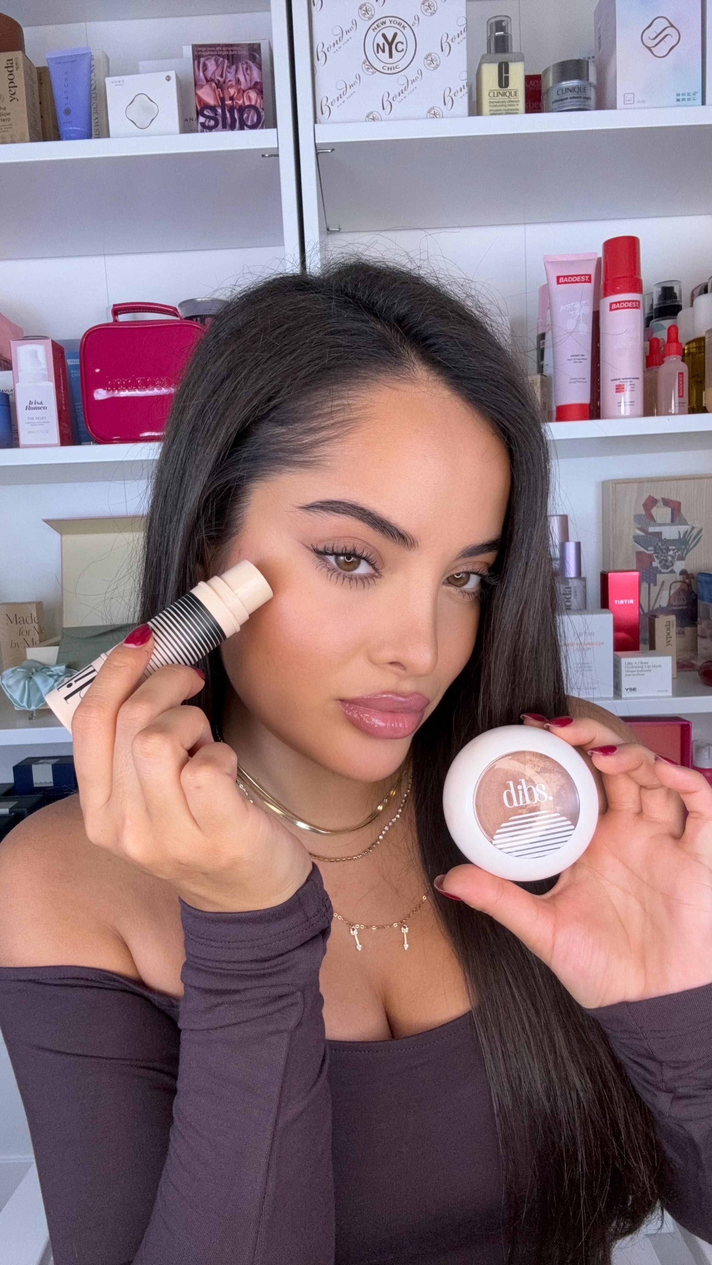 Instagram post by @rebeccaghaderi for DIBS Beauty. Caption reads: @dibsbeauty 🩷.