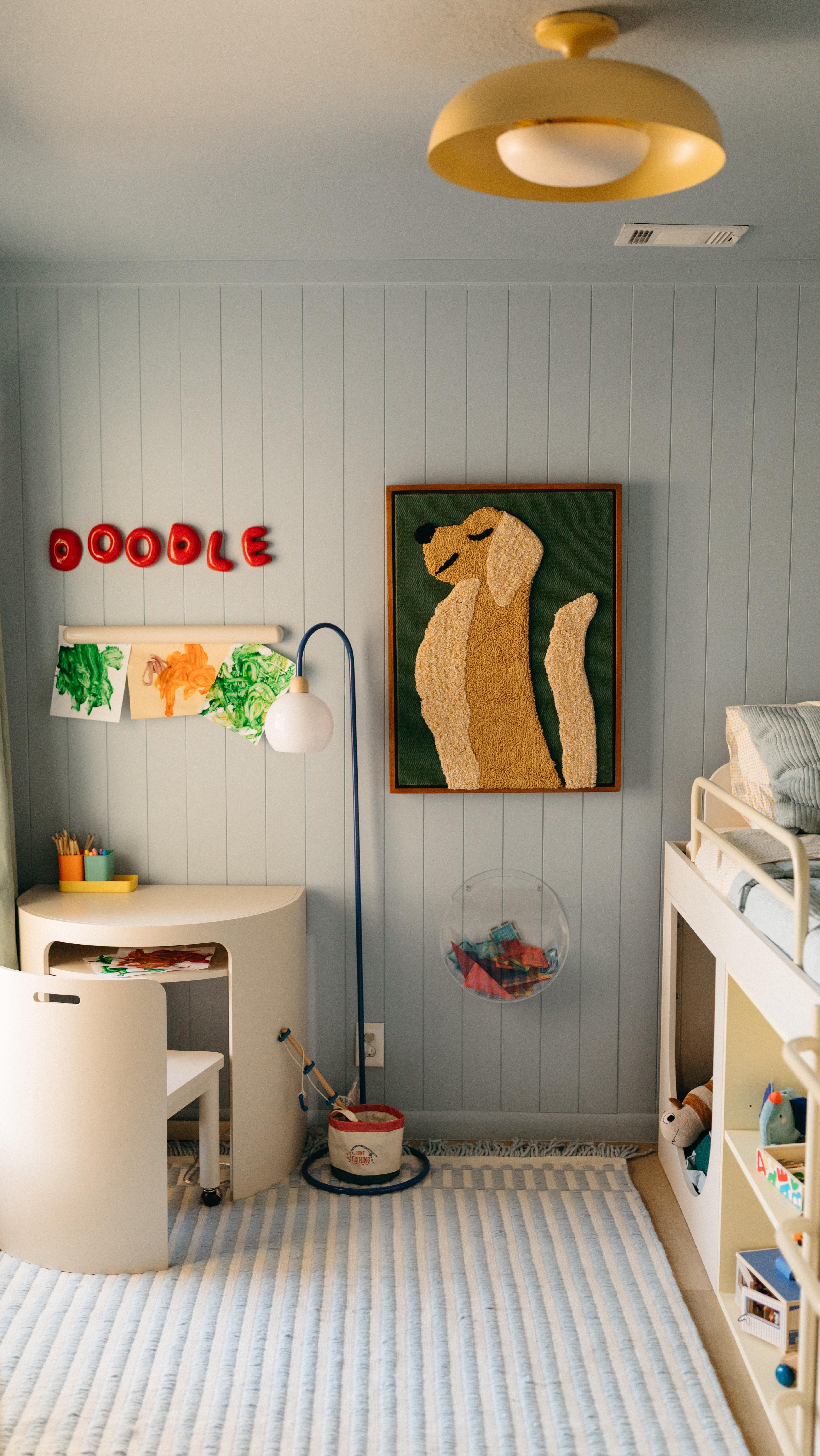 Instagram post by @emilyfranciswheaton for West Elm. Caption reads: all things fun, silly and colorful for our augie....