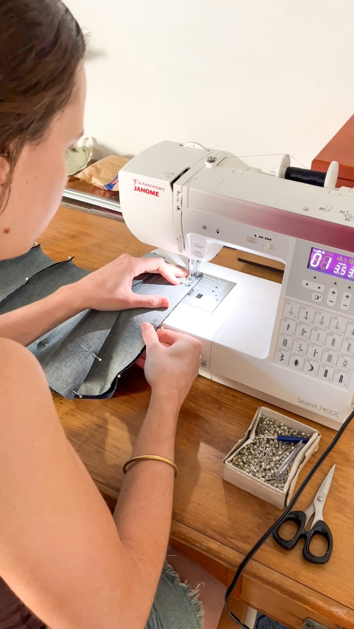 Instagram post by @georgias_portfolio for The Fabric Store. Caption reads: Took a chance on denim… and it just didn’t hit tbh....